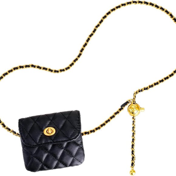 Mini Quilted Chain Crossbody Handbag, Waist Bag Purse Fanny Pack Black - Picture 5 of 7